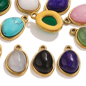 Natural gemstone pendants with 18K gold plated titanium steel frames in various colors