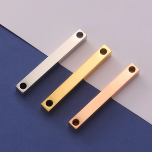 Polished rectangular stainless steel bar pendants in silver, gold and rose gold finishes
