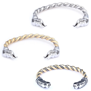 Viking Animal Head Twisted Rope Cuff Bangle Stainless Steel Adjustable Retro Nordic Dragon Wolf Raven Punk Jewelry