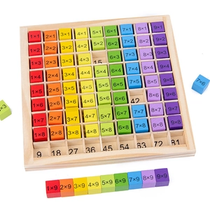 Educational wooden multiplication table toy with colorful math blocks for kids