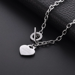 Hip hop punk heart pendant bracelet with OT toggle clasp and Love Forever 520 engraving