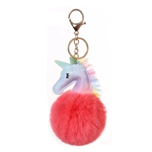 Llavero de unicornio de piel sintética rosa con lentejuelas arcoíris y encaje fino