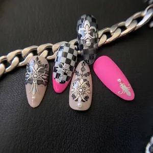 Adesivi Metallici 3D Per Unghie Design Croce Gotica Stella Argento Laser Oro Manicure Retrò Fai Da Te Decorazione