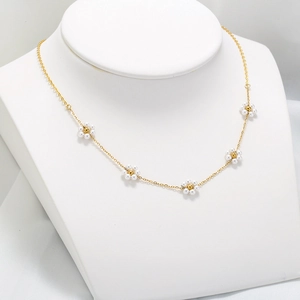 Floral Artificial Pearl Necklace Copper 18K Gold Plated Elegant Sweet Flower Clavicle Chain Jewelry For Women