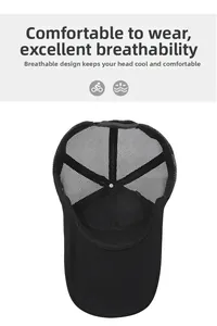 Inside view of black mesh trucker hat showing breathable polyester structure