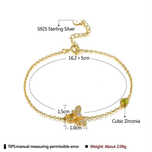 S925 sterling silver honey bee bracelet in gold finish with sparkling cubic zirconia