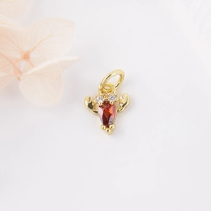 Exquisite gold crab pendant with red pear-shaped zircon and white diamond eyes for DIY jewelry