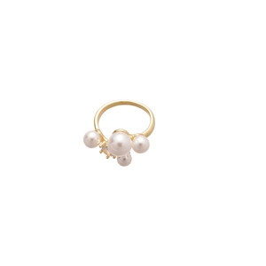 French vintage gold C-shape ring featuring elegant pearls and sparkling zircon accents