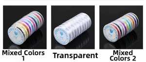 Detailed comparison of 0.8mm elastic crystal strings in clear and mixed colors for jewelry