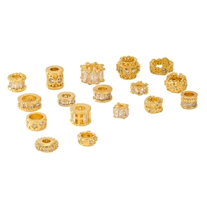 18K gold plated DIY beads set with white cubic zirconia in various geometric shapes