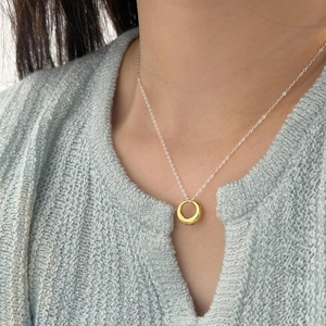 925 Sterling Silver Circle Pendant Necklace Minimalist Geometric Round Polished Fashion Elegant Jewelry For Women