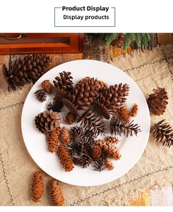 Vue détaillée de pommes de pin décoratives sur fond de lin rustique et de bois