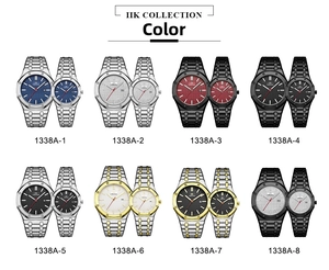 Octagonal bezel quartz watches set for couples in multiple colors and steel bands