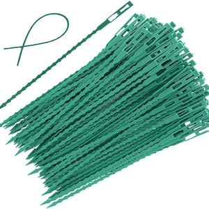 Adjustable green plastic gardening cable ties with self-locking non-slip sawtooth design