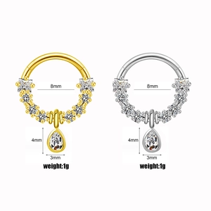 Water drop zircon nose ring in gold and silver stainless steel with 8mm inner diameter