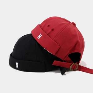 Docker Hat Brimless Cap Cotton Canvas Embroidery N Letter Adjustable Vintage Streetwear Miki Hat For Men Women Unisex