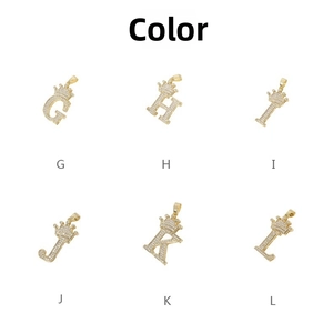 Detail of hip hop letter pendants G-L with gold plating and cubic zirconia crowns