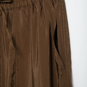 Women's brown safari cargo pants with drawstring elastic waist and side pocket detail