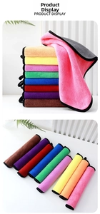 Macro shot showing 9 colors of double-sided microfiber cleaning towels with black edges