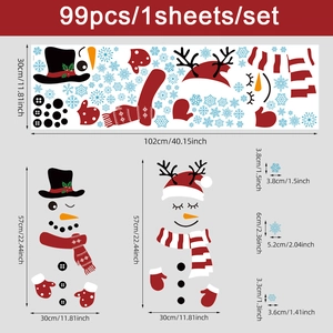 Christmas snowman wall stickers set with 99pcs snowflakes for festive window decoration