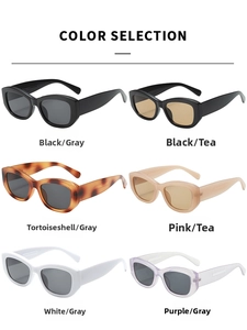 Detailed grid showing six color options for retro square sunglasses with rectangle frames