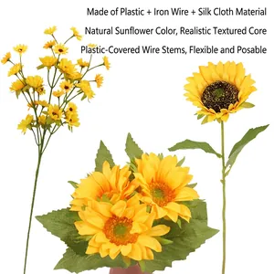 Artificial sunflower bouquet with realistic yellow petals and flexible stems for home decor