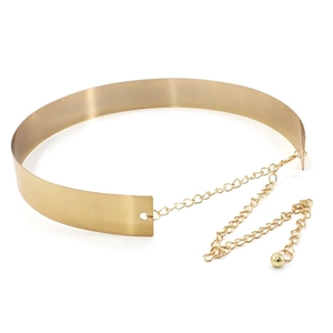 Elegant gold metal waist belt for women with polished finish and adjustable chain links