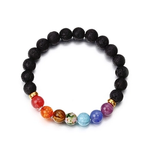 Beaded Bracelet With Volcanic Lava Stone Resin Chakra Energy Beads And Alloy Crown Elastic Jewelry For Men Women