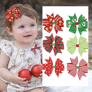Christmas bow hair clips set for girls featuring festive plaid and stripe patterns