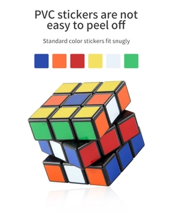 Detail of durable PVC stickers and 3x3 educational cube structure with standard colors
