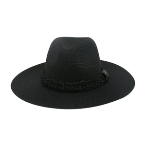 Chapeau de soleil français en paille noire à bord large pour vacances à la plage d'été