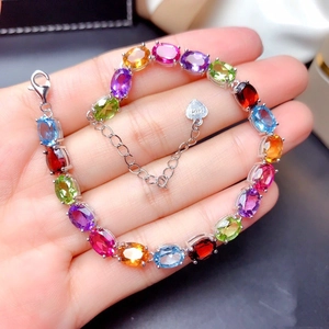 Bracciale arcobaleno in argento S925 con gemme ovali multicolori per donne eleganti
