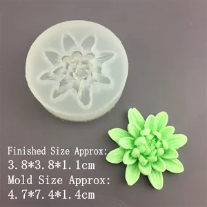 Detailed view of translucent silicone lotus mold with finished green flower product
