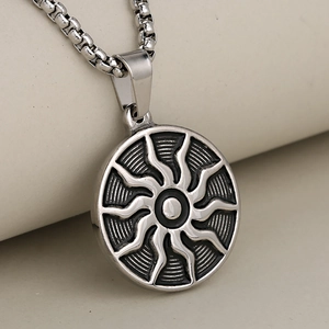 Vintage punk stainless steel sun god pendant necklace with a durable box chain design