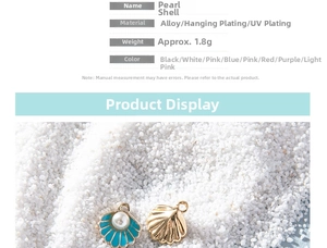 Macro shot of pearl shell charms in various colors featuring alloy and enamel texture