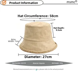 Detailed dimension chart for khaki faux suede bucket hat with soft plush fleece brim