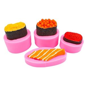 Set of 4 pink silicone sushi molds for DIY resin salmon and sea urchin nigiri crafts