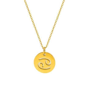 Collier en acier titane doré avec un pendentif circulaire ajouré du signe Cancer
