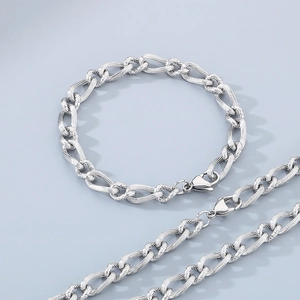 Set collana e bracciale in acciaio al titanio argento con catena cubana NK e chiusura