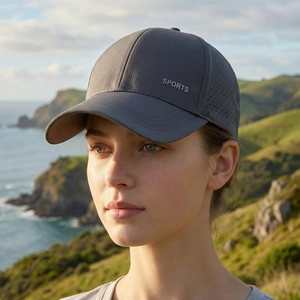 Breathable dark grey outdoor sports baseball cap with mesh design and SPORTS logo