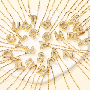 Luxurious gold plated necklace set with 26 crystal paved alphabet letter pendants