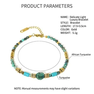 Bohemian African Turquoise bracelet with gold stainless steel chain and 17.5+3.5cm extension
