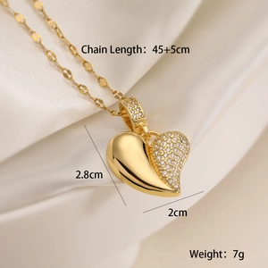 18K gold plated heart necklace with zircon inlay and 45cm chain size specs