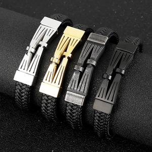Bracelet En Cuir Tressé Pour Homme Avec Fermoir Magnétique En Acier Inoxydable Style Punk Industriel Rétro