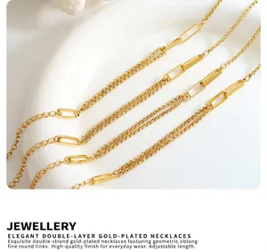 Macro shot of minimalist gold geometric rectangular chain links on a white ceramic plate