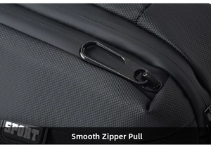 Macro view of waterproof zipper detail and textured fabric on casual men's chest bag