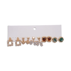 Ten-piece elegant stud earring set with rhinestones resin faux pearls and bows
