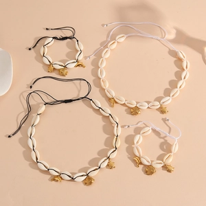 Handmade shell jewelry set with starfish and turtle pendants for bohemian summer style