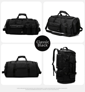 Multifunctional black travel fitness bag with large capacity and multi-way carrying straps