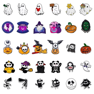 Halloween Enamel Brooch Pin Set Pumpkin Skull Ghost Bat Cartoon Zinc Alloy Rhinestone Badge Punk Jewelry Gift For Women Men